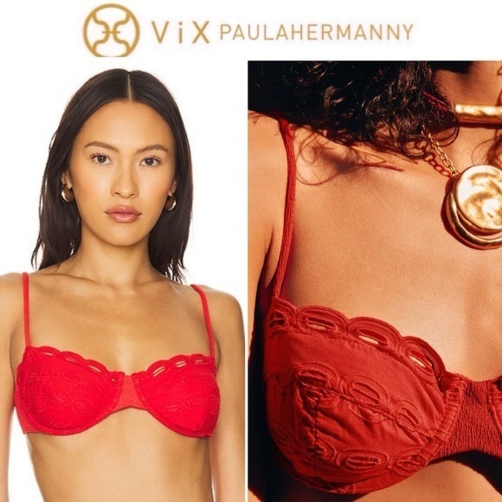 VIX Eyelet Naya Nissi Red Lace Bralette Swim Bikini Top sz M 148$